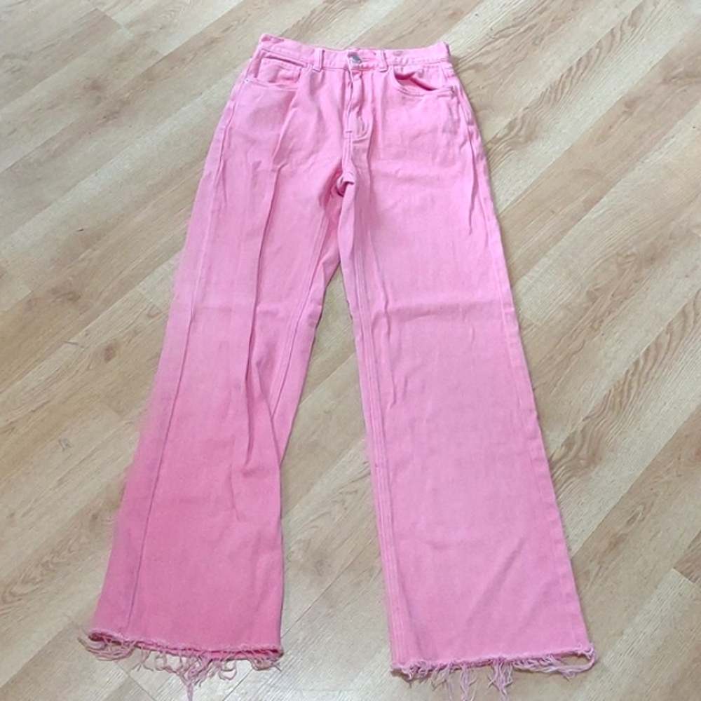 🪻4/$8🪻Barbie Pink Shein Straight Leg High Waist Jeans Size 26 Baggy Distressed